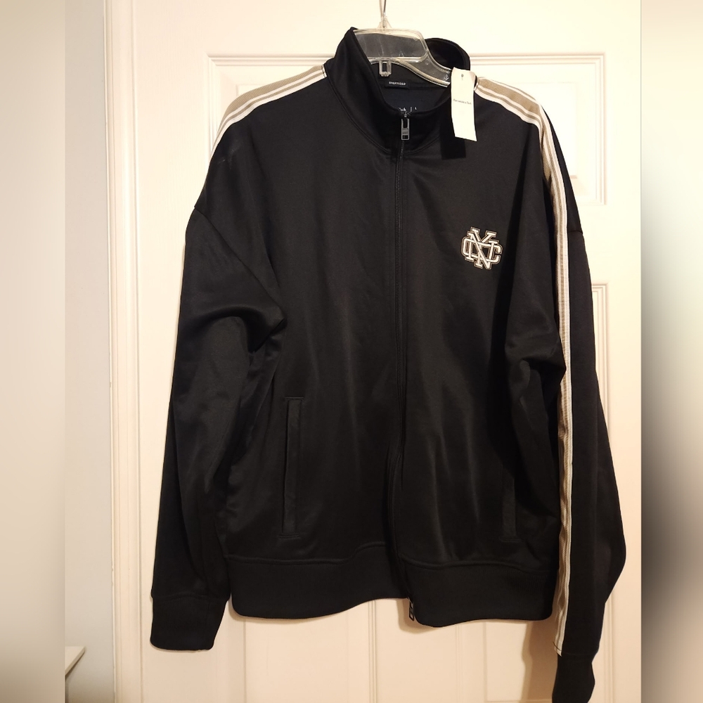 Abercrombie & Fitch Black and White Track Jacket Oversized